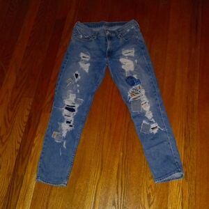 MOTHER The Dropout Fixing to Stay Patchwork Distressed Ripped Jeans Sz. …